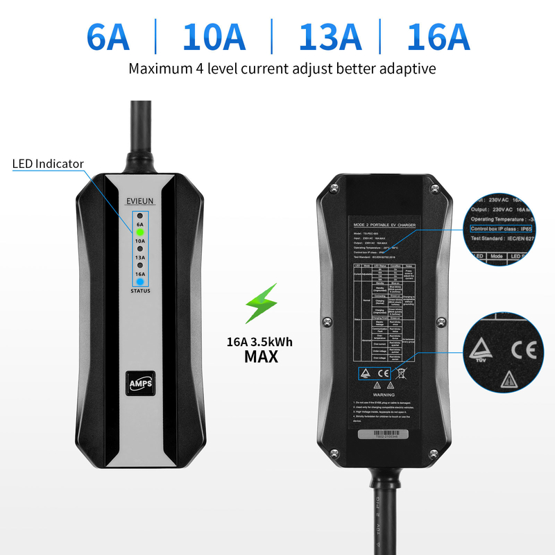 Carregador portátil de carregamento do veículo elétrico do ponto do TUV EV com 3 Pin CEE Plug