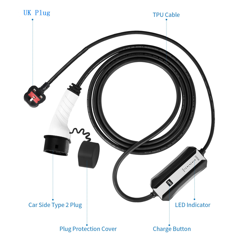 Carregador portátil de carregamento do veículo elétrico do ponto do TUV EV com 3 Pin CEE Plug